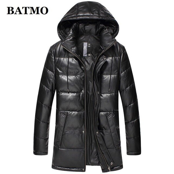 BATMO 2019 new arrival autumn&winter 90% white duck down natural real sheepskin hooded jackets men,men's leather jackets