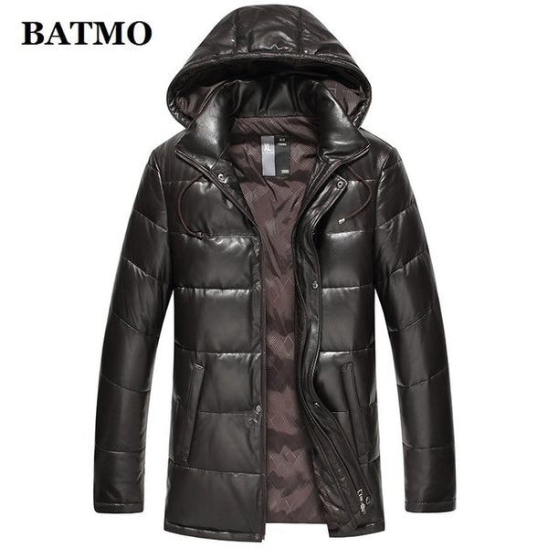 BATMO 2019 new arrival autumn&winter 90% white duck down natural real sheepskin hooded jackets men,men's leather jackets