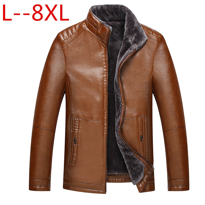8XL 6XL Men Genuine Jacket Winter Faux Fur Sheepskin Coat For Men's Brand Jacket Male Solid Stand Collar Natural Leather Jacket