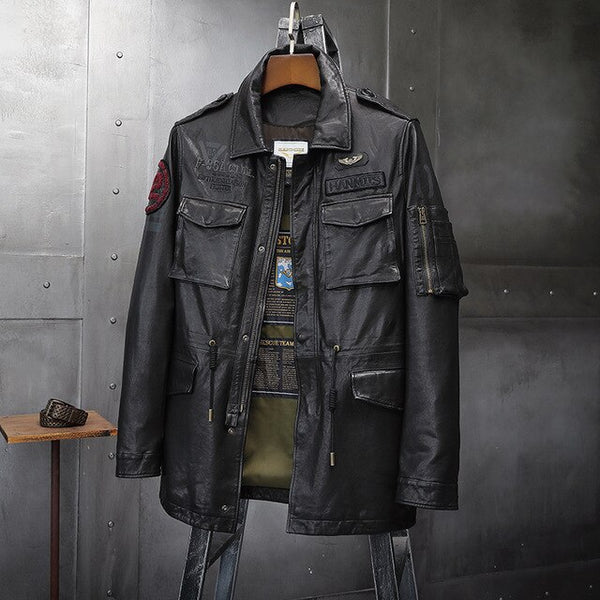 Men's Winter Real Genuine Leather long Jackets Motorcycle Flight Pilot Bomber Jackets For Men Outdoor Jacket Male Aviator Coats