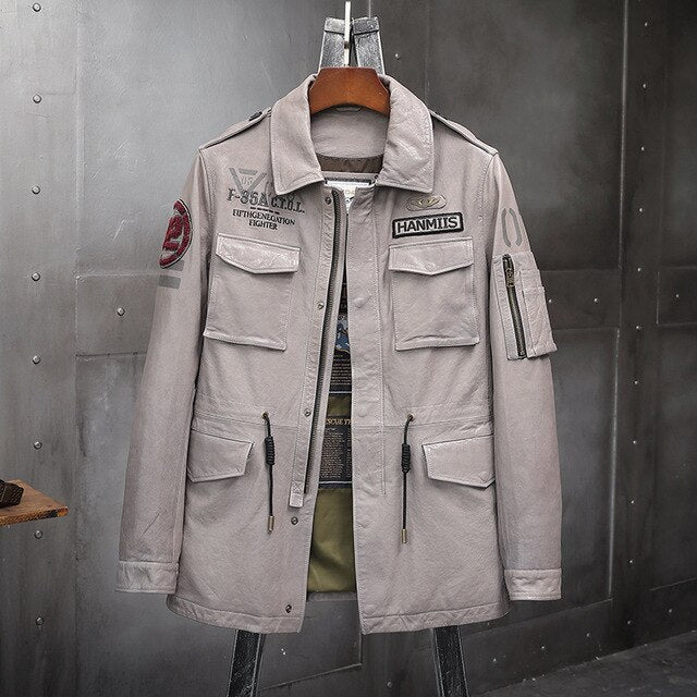 Men's Winter Real Genuine Leather long Jackets Motorcycle Flight Pilot Bomber Jackets For Men Outdoor Jacket Male Aviator Coats