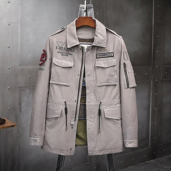 Men's Winter Real Genuine Leather long Jackets Motorcycle Flight Pilot Bomber Jackets For Men Outdoor Jacket Male Aviator Coats