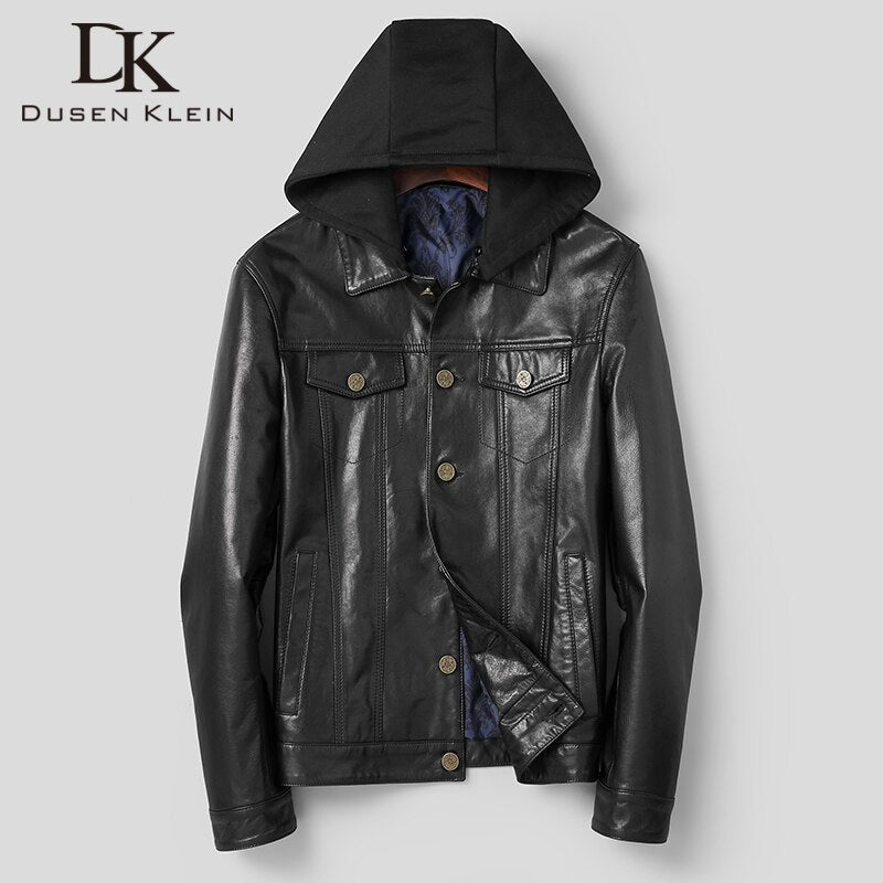 DK 2019 Young Men Winter Real Leather Jackets Hooded Natural Goat Leather Clothing Spring Young Student Leather Genuine
