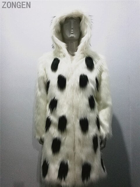 New winter fashion men fox fur coat Faux fur slim fit  leather jacket,Casual hooded splice long overcoat section Plus size S~4XL