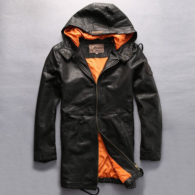 2017 New men's Avirex fly hooded leather jacket men green sheepskin flight jacket black casual pilot jacket autumn windbreaker