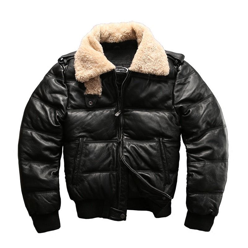 european size high quality super warm genuine cow skin leather jacket mens big size casual cowhide leather down jacket