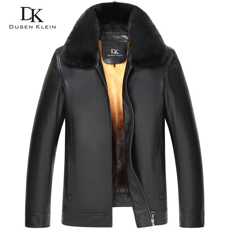Dusen Klein Luxury Men Genuine Leather Jacket Winter Outerwear Mink Fur Liner/Black/Slim Sheepskin Coat 15Z1532