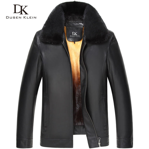 Dusen Klein Luxury Men Genuine Leather Jacket Winter Outerwear Mink Fur Liner/Black/Slim Sheepskin Coat 15Z1532