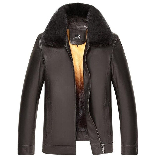 Dusen Klein Luxury Men Genuine Leather Jacket Winter Outerwear Mink Fur Liner/Black/Slim Sheepskin Coat 15Z1532
