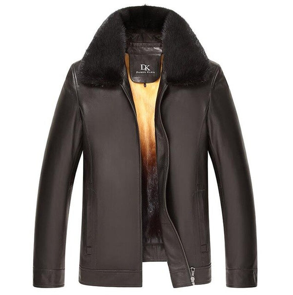 Dusen Klein Luxury Men Genuine Leather Jacket Winter Outerwear Mink Fur Liner/Black/Slim Sheepskin Coat 15Z1532