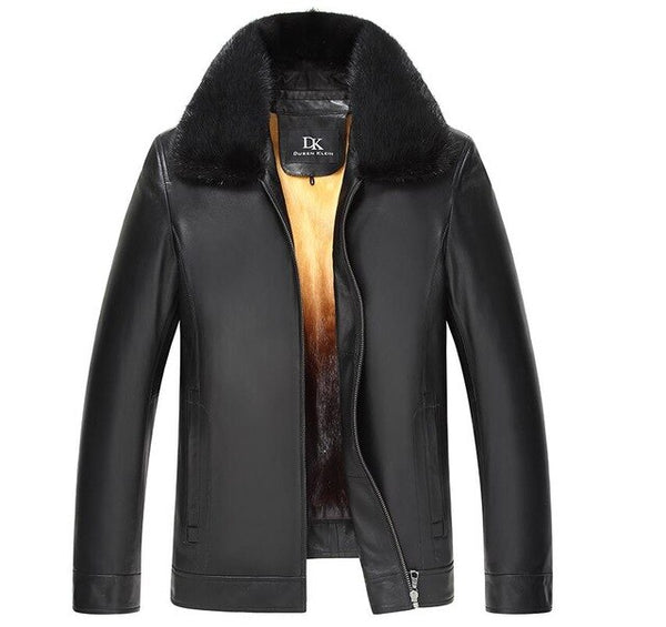 Dusen Klein Luxury Men Genuine Leather Jacket Winter Outerwear Mink Fur Liner/Black/Slim Sheepskin Coat 15Z1532