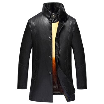 2017 New Men's PU Leather fur Jacket Men coat mink Fur collar Coat Men Leather Jackets rabbit iner Coat Thickened winter