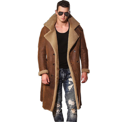 Male Leather Jacket Men's Long Leather Jackets Collars Man Natural Sheepskin Fur Coat To Keep Warm Free Shipping