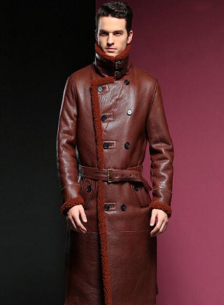 Male Leather Jacket Men's Long Leather Jackets Collars Man Natural Sheepskin Fur Coat To Keep Warm Free Shipping