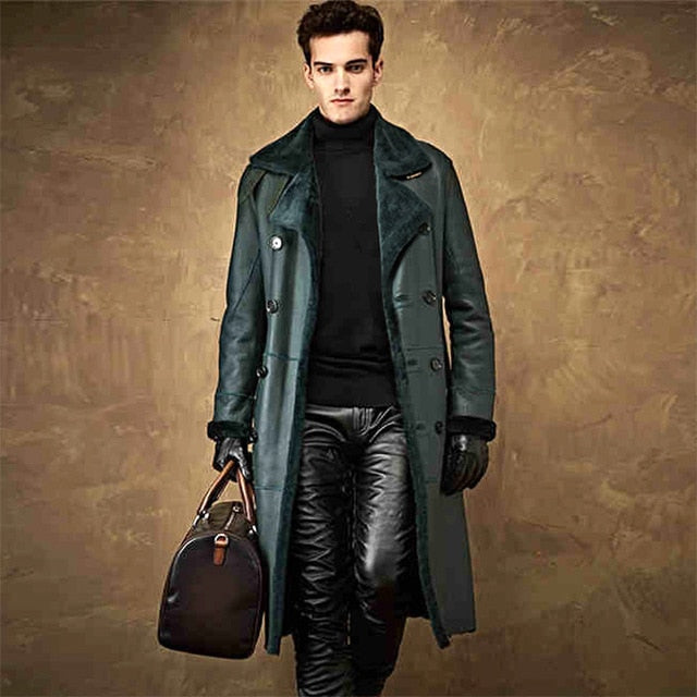Male Leather Jacket Men's Long Leather Jackets Collars Man Natural Sheepskin Fur Coat To Keep Warm Free Shipping