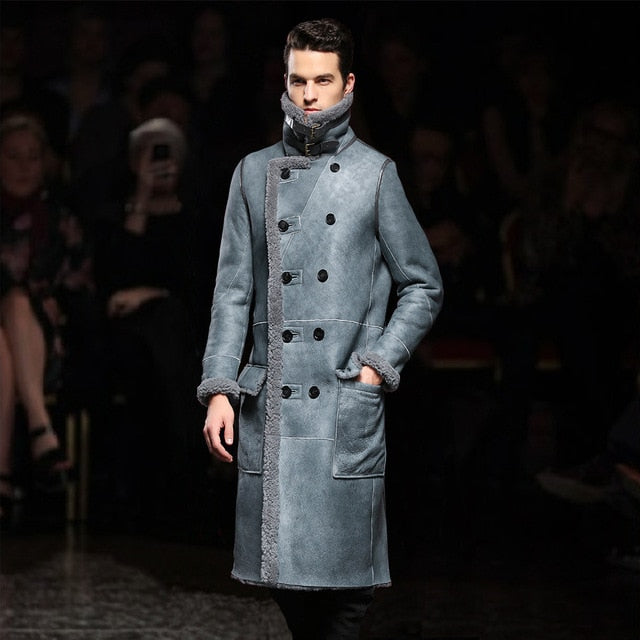 Long Leather Jacket,Mandarin Collar,Sheepskin,Coat Male,Leather Jacket Men,Mens Leather Jacket