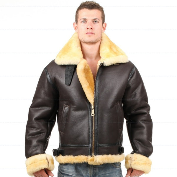 B3 shearling Leather jacket Bomber Fur pilot World II Flying aviation air military US Force The most warm Polar Coat Men Women