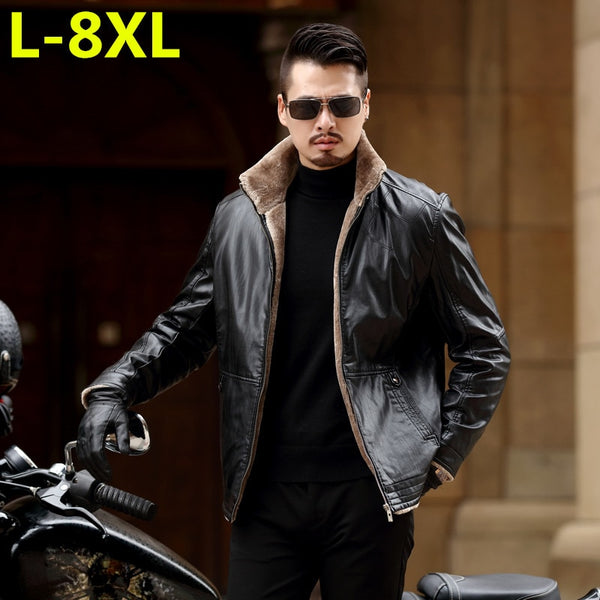 plus size 8XL 7XL 6XL 5XL New Warm Winter Sheepskin Men's Leather jacket Men Leisure Fur coat Men Brand luxury Real Leather coat