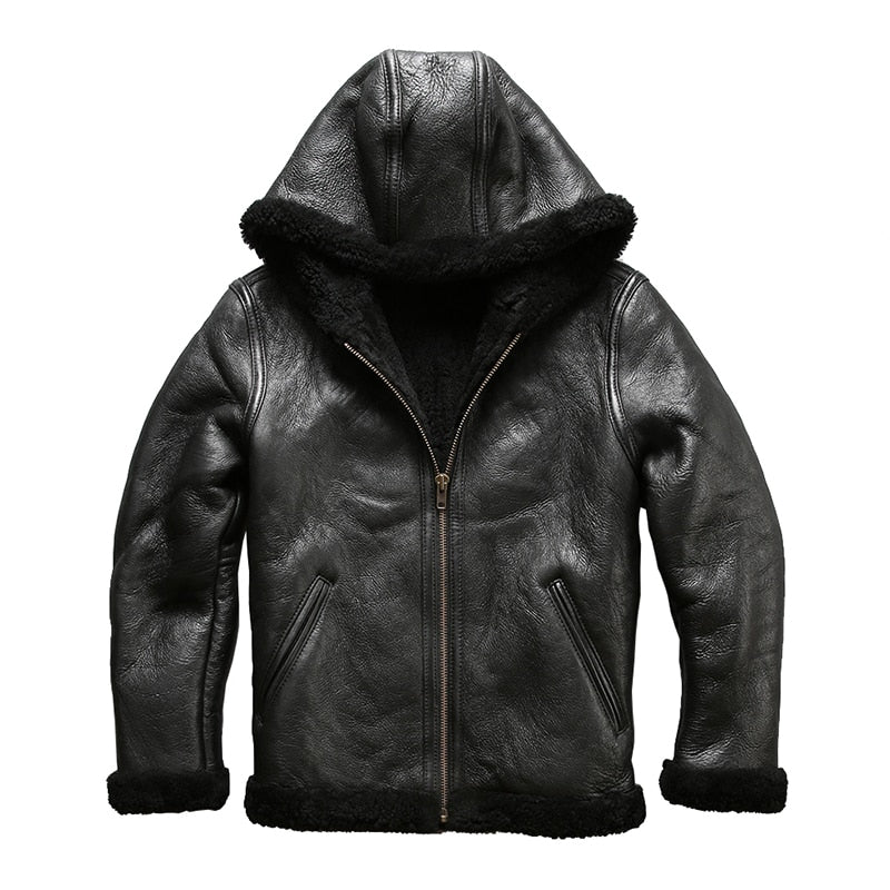 8009 european size high quality super warm genuine sheep leather jacket mens big size B3 shearling bomber military fur jacket