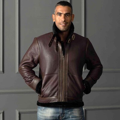 8009 european size high quality super warm genuine sheep leather jacket mens big size B3 shearling bomber military fur jacket