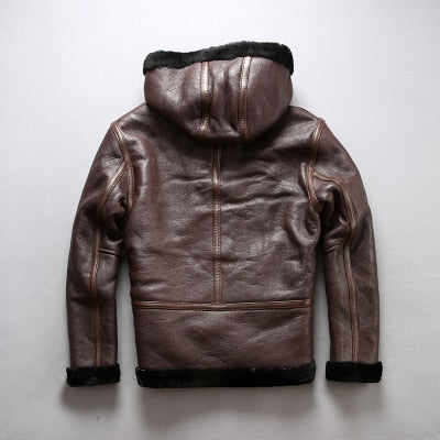8009 european size high quality super warm genuine sheep leather jacket mens big size B3 shearling bomber military fur jacket