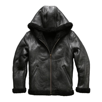 8009 european size high quality super warm genuine sheep leather jacket mens big size B3 shearling bomber military fur jacket