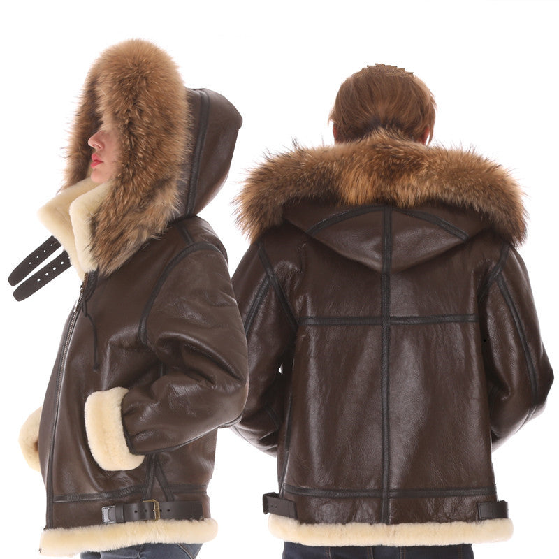 B3 shearling hat Bomber Fur military pilot World II Flying aviation air Leather jacket Environmental protection of leather MAN