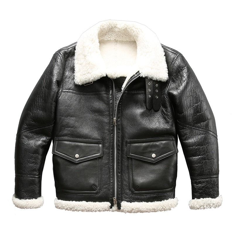 WT Read Description! Asian size super quality warm genuine sheep fur leather jacket mens winter shearling fur jacket