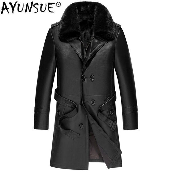 AYUNSUE Genuine Leather Jacket Men Natural Wolf Fur Liner Coat Winter Jacket Men Mink Fur Collar Sheepskin Coat LSY088317 MY1413