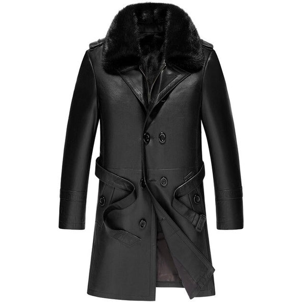 AYUNSUE Genuine Sheepskin Leather Jacket Winter Jacket Men Wolf Fur Liner Long Coats Mink Fur Collar Clothes LSY088317 MY1141