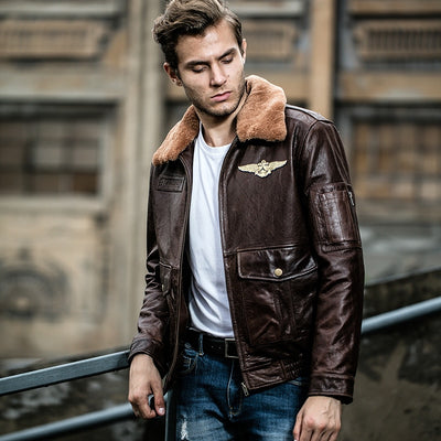 Avirex fly jacket men's genuine leather jacket with fur collar real cowskin leather bomber jacket men winter leather coat