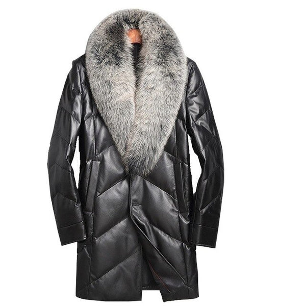 High Street Winter Mens Fur Coat Real Sheepskin Leather Jacket With Fur Collar Warm Men Jackets Motorcycle Hot Jaqueta Masculina