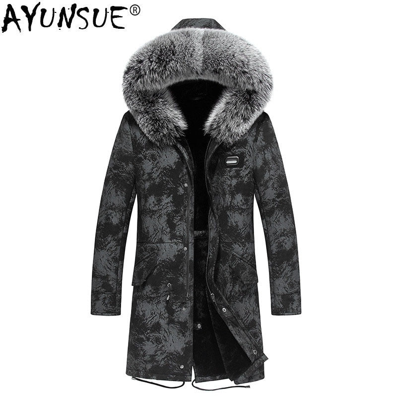 AYUNSUE Genuine Leather Jacket Natural Wool Fur Liner Parka Winter Jacket Men Fox Fur Collar Sheepskin Coat JLK18SJF1895 MY1342