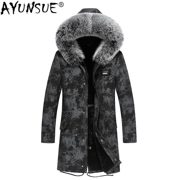 AYUNSUE Genuine Leather Jacket Natural Wool Fur Liner Parka Winter Jacket Men Fox Fur Collar Sheepskin Coat JLK18SJF1895 MY1342