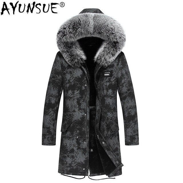 AYUNSUE Genuine Leather Jacket Natural Wool Fur Liner Parka Winter Jacket Men Fox Fur Collar Sheepskin Coat JLK18SJF1895 MY1342