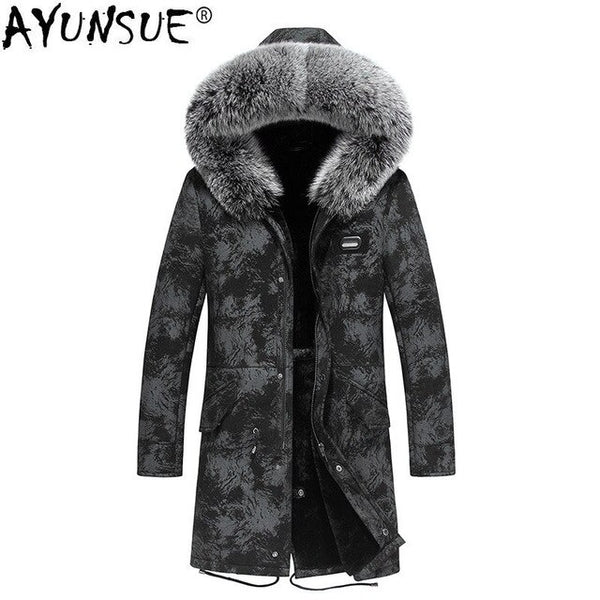 AYUNSUE Genuine Leather Jacket Natural Wool Fur Liner Parka Winter Jacket Men Fox Fur Collar Sheepskin Coat JLK18SJF1895 MY1342