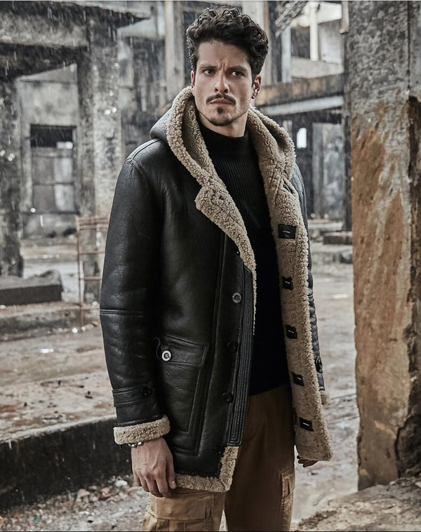 Men Winter Thicker Fur one Leather Jacket Hooded Long Sheepskin Leather Coat High-end Genuine Leather Outwear coats S-6XL