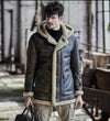 Men Winter Thicker Fur one Leather Jacket Hooded Long Sheepskin Leather Coat High-end Genuine Leather Outwear coats S-6XL