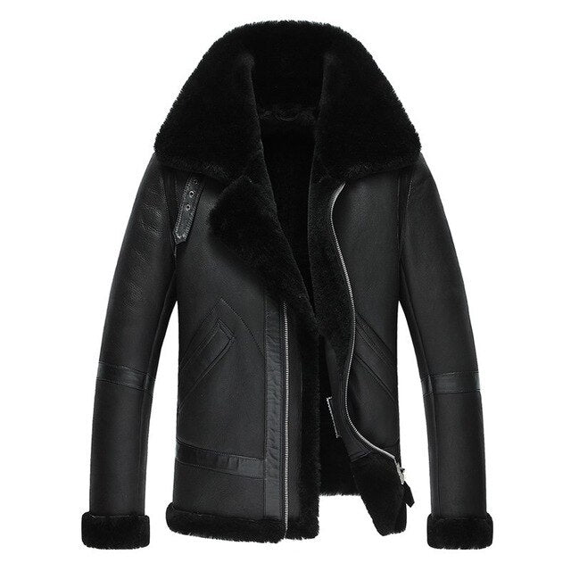 Brand Runway Men Genuine Leather Jacket Warm Lamb Wool Real Fur Lining Winter Biker Coat 6XL Shearling Aviator Jacket Streetwear