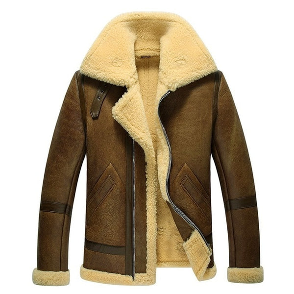 Brand Runway Men Genuine Leather Jacket Warm Lamb Wool Real Fur Lining Winter Biker Coat 6XL Shearling Aviator Jacket Streetwear
