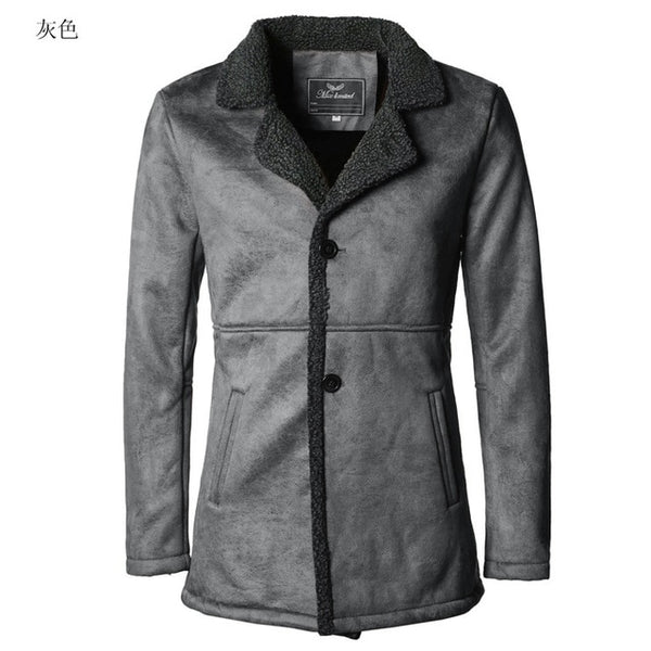 PU Leather Jacket Men Long Wool Leather Standing Collar Jackets Coat Men Leather Jackets With Fur Trench Parka F1066