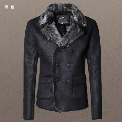 PU Leather Jacket Men Long Wool Leather Standing Collar Jackets Coat Men Leather Jackets With Fur Trench Parka F1066
