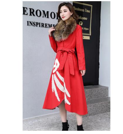 Plus size long windbreaker Leather jacket Female 2019 winter Fox fur collar leather jacket for women coat warm Leather Outerwear