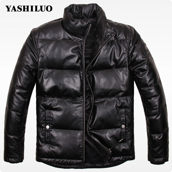 2019 New Arrival Sheepskin Genuine Leather Duck Down Jacket High Quality Winter Short Male Coat Stand Collar Chaqueta De Cuero