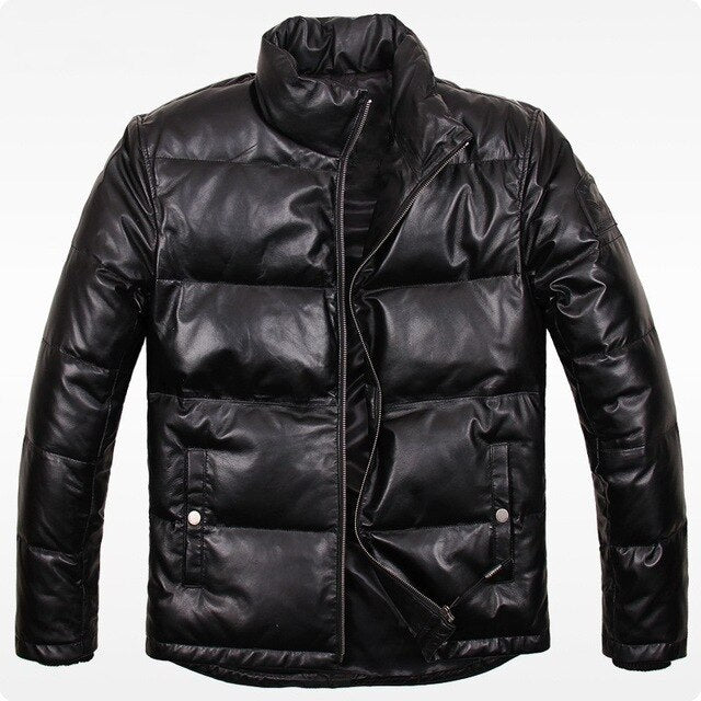 2019 New Arrival Sheepskin Genuine Leather Duck Down Jacket High Quality Winter Short Male Coat Stand Collar Chaqueta De Cuero