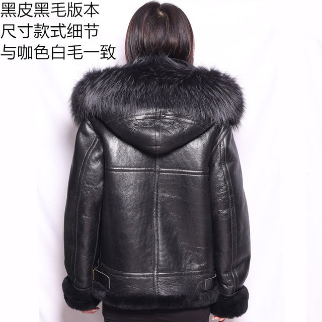 B3 shearling hat Bomber Fur military pilot World II Flying aviation air Leather jacket Environmental protection of leather MAN