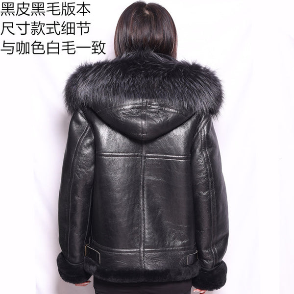 B3 shearling hat Bomber Fur military pilot World II Flying aviation air Leather jacket Environmental protection of leather MAN