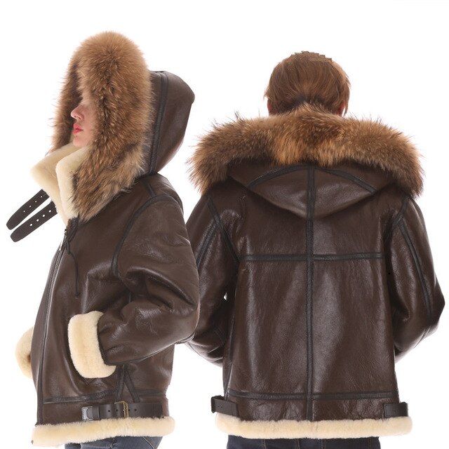B3 shearling hat Bomber Fur military pilot World II Flying aviation air Leather jacket Environmental protection of leather MAN