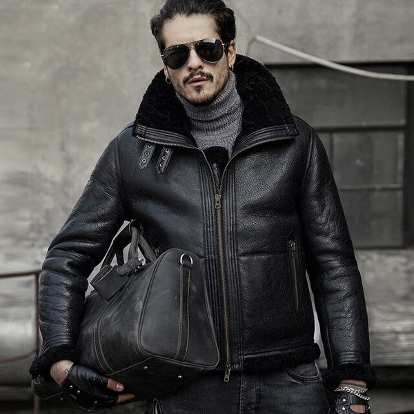 Mens Aviator B3 Sheepskin Shearling Jacket Leather jacket for men Motorcycle Jacket Casual Coat