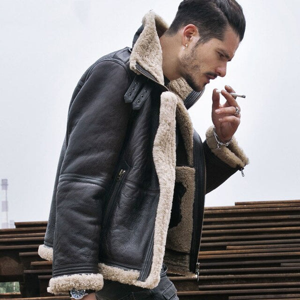 Mens Aviator B3 Sheepskin Shearling Jacket Leather jacket for men Motorcycle Jacket Casual Coat